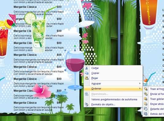 Menú Carta para Bebidas