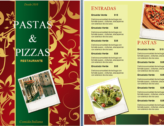 Plantilla para Menú de Restaurante Italiano